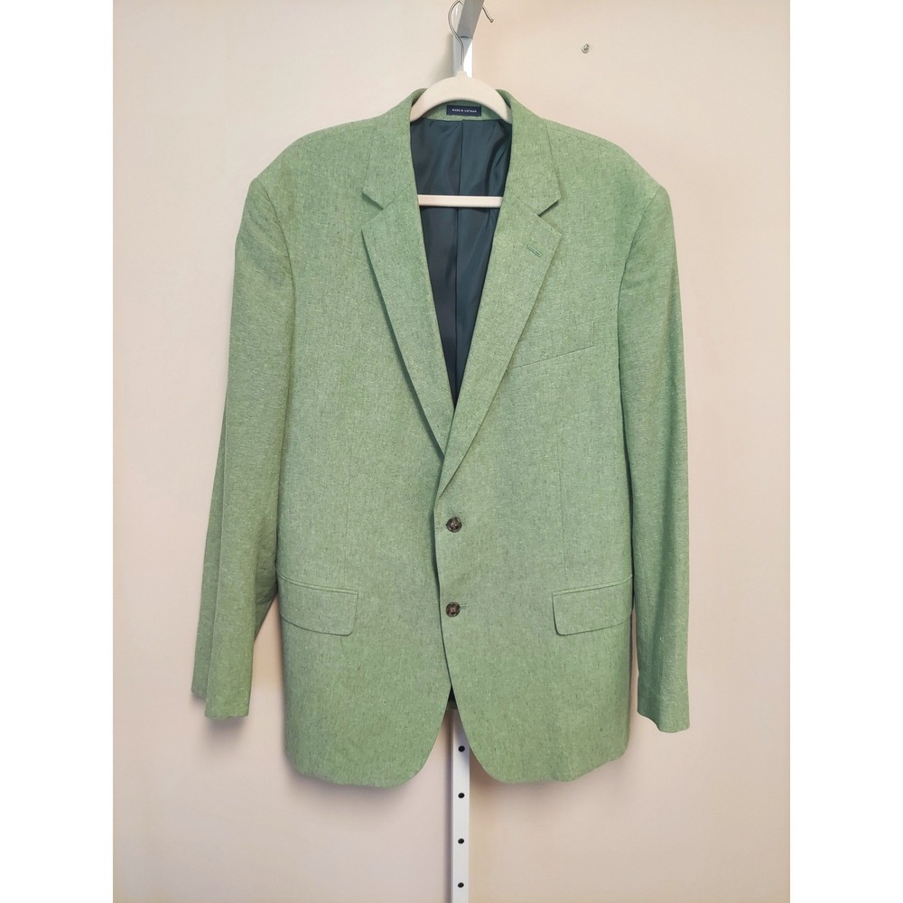 Stafford Signature Mens 46R Green Linen Cotton Classic Fit Blazer Sport Coat
